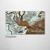 Charleston, South Carolina Street Map on Wood